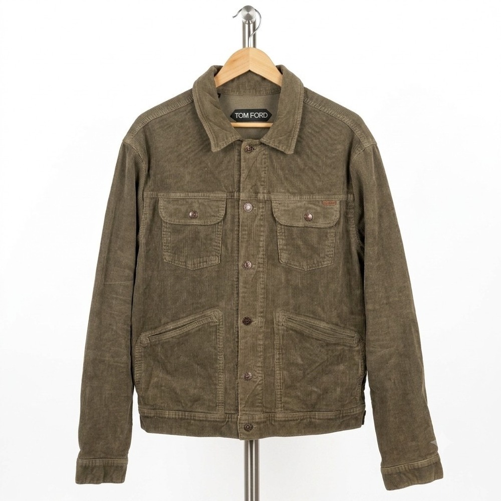Tom Ford Corduroy Cotton‎ Blend Tan Fitted Trucker Jacket Utilitarian XL